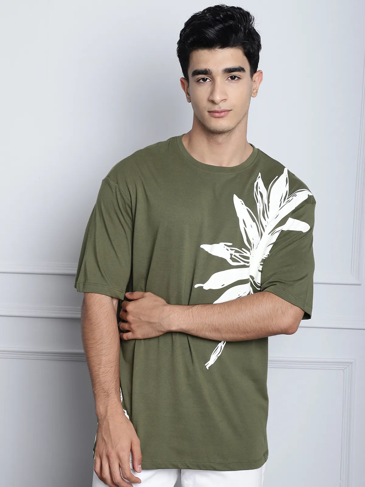 Olive Leaf Print Oversized T-shirt For Men