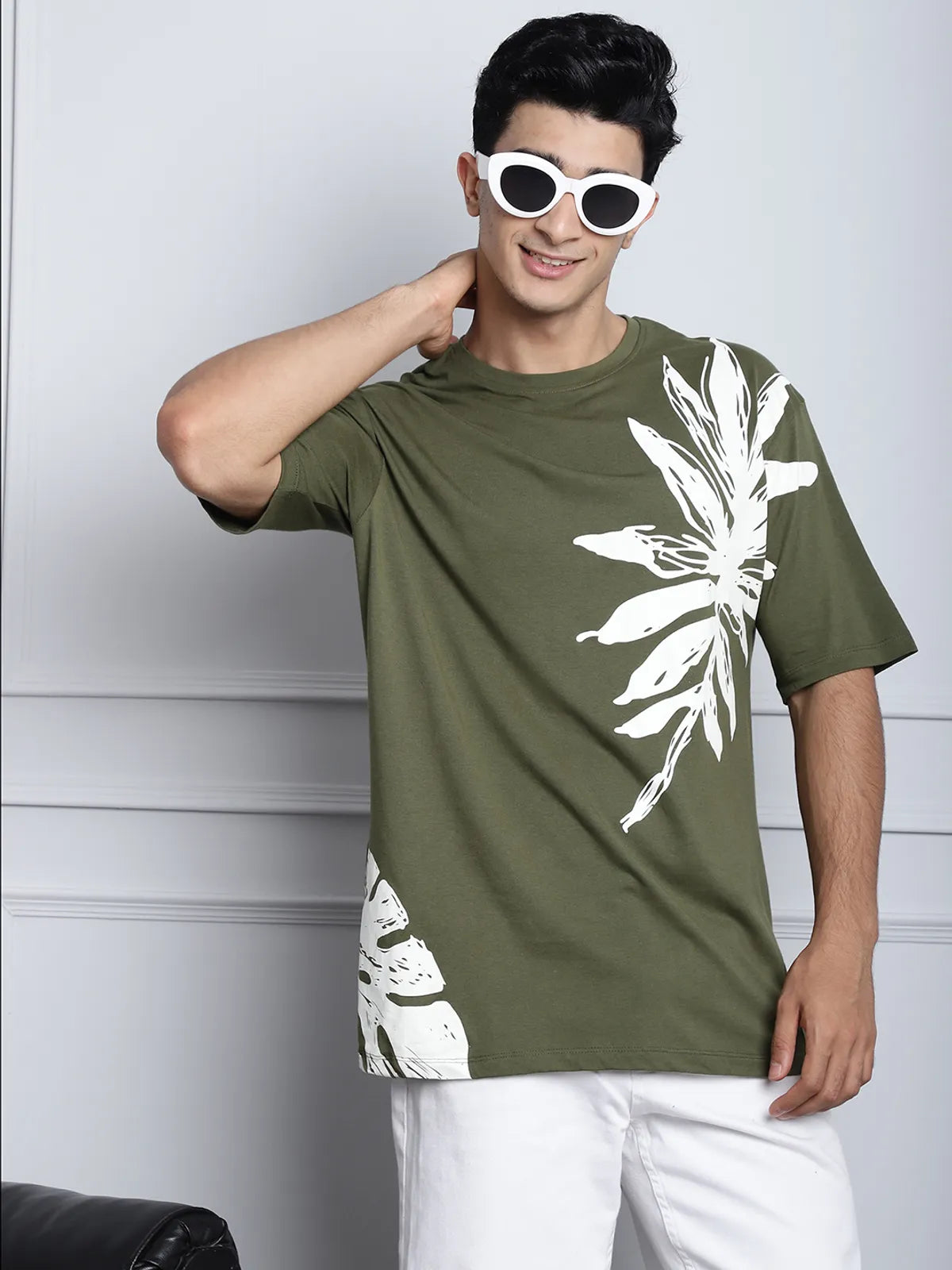 Mens Olive Botanical Graphic Tee