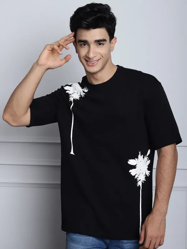 Black Printed Casual Oversized T-shirt For Men