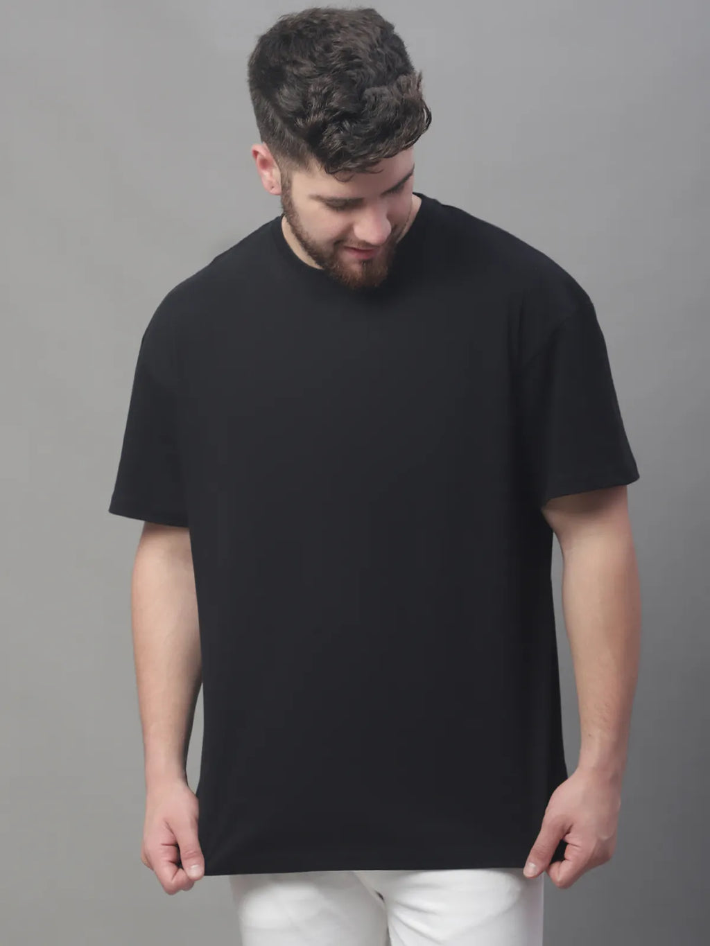 Plain Black Cotton Oversized T-shirt For Men
