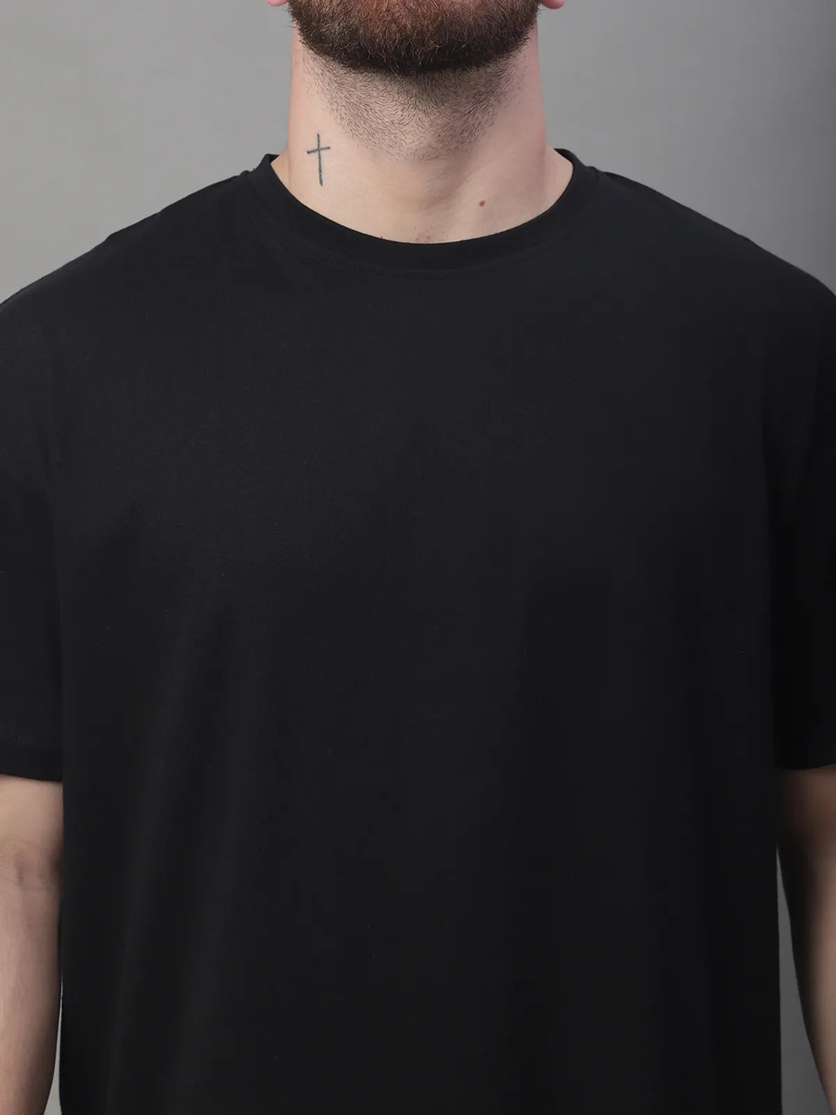 Plain Black Cotton Oversized T-shirt For Men
