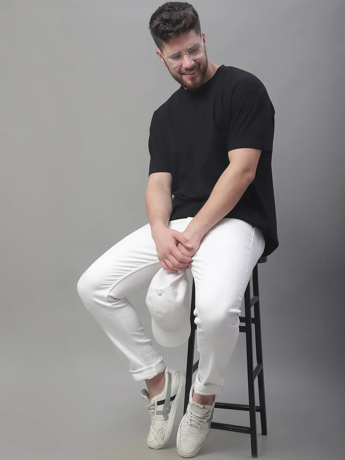 Plain Black Cotton Oversized T-shirt For Men