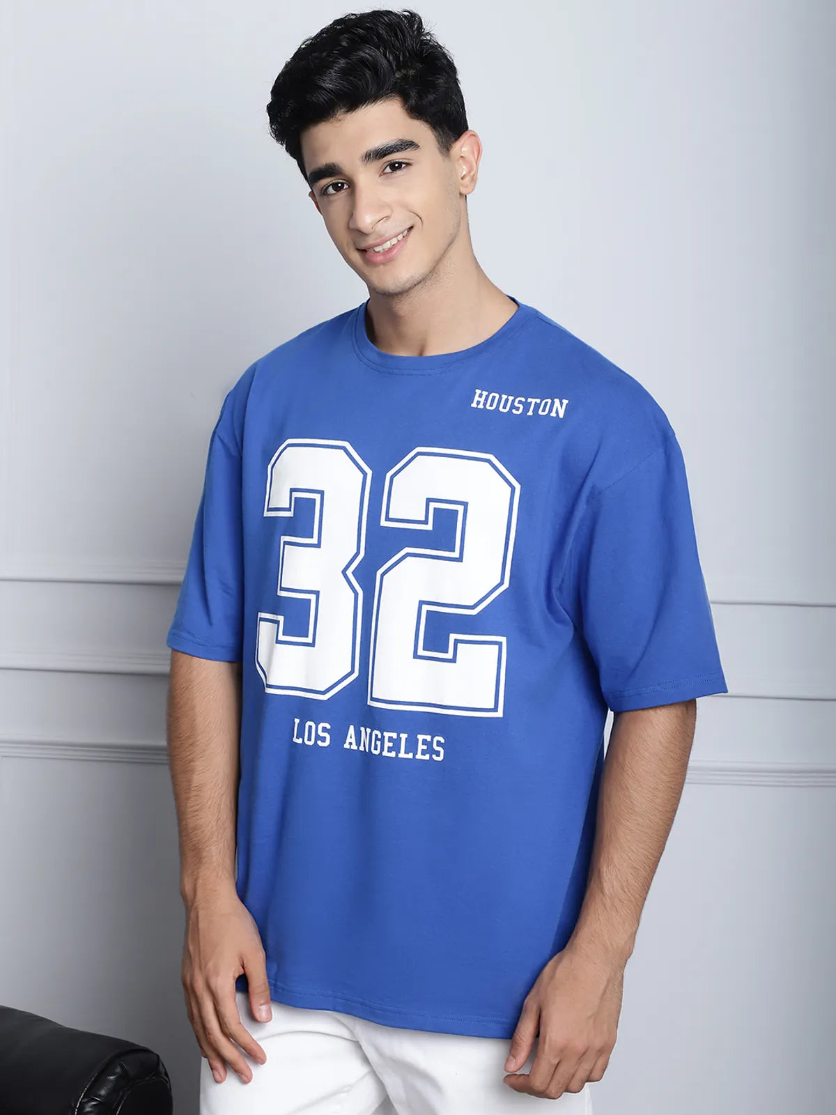 Royal Blue 32 Print Oversized T-shirt For Men