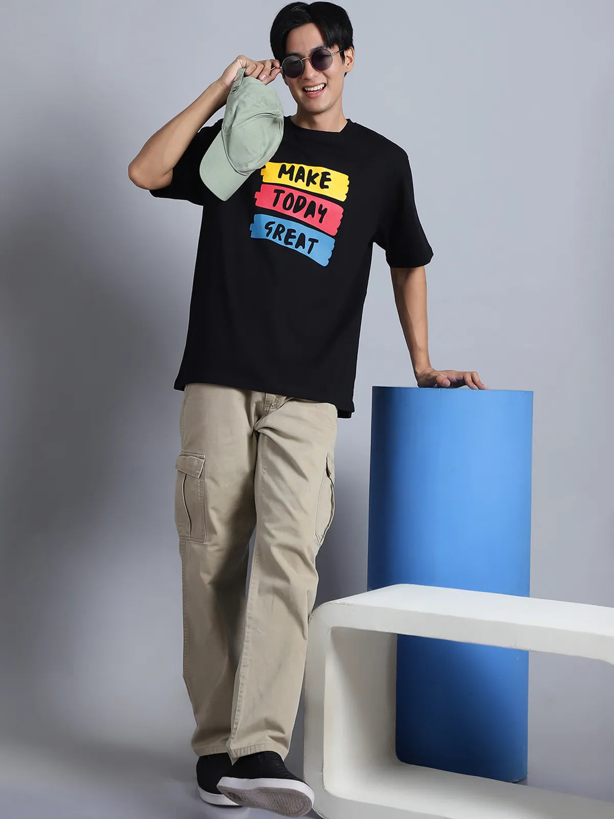Black Printed Oversized T-shirt For Men