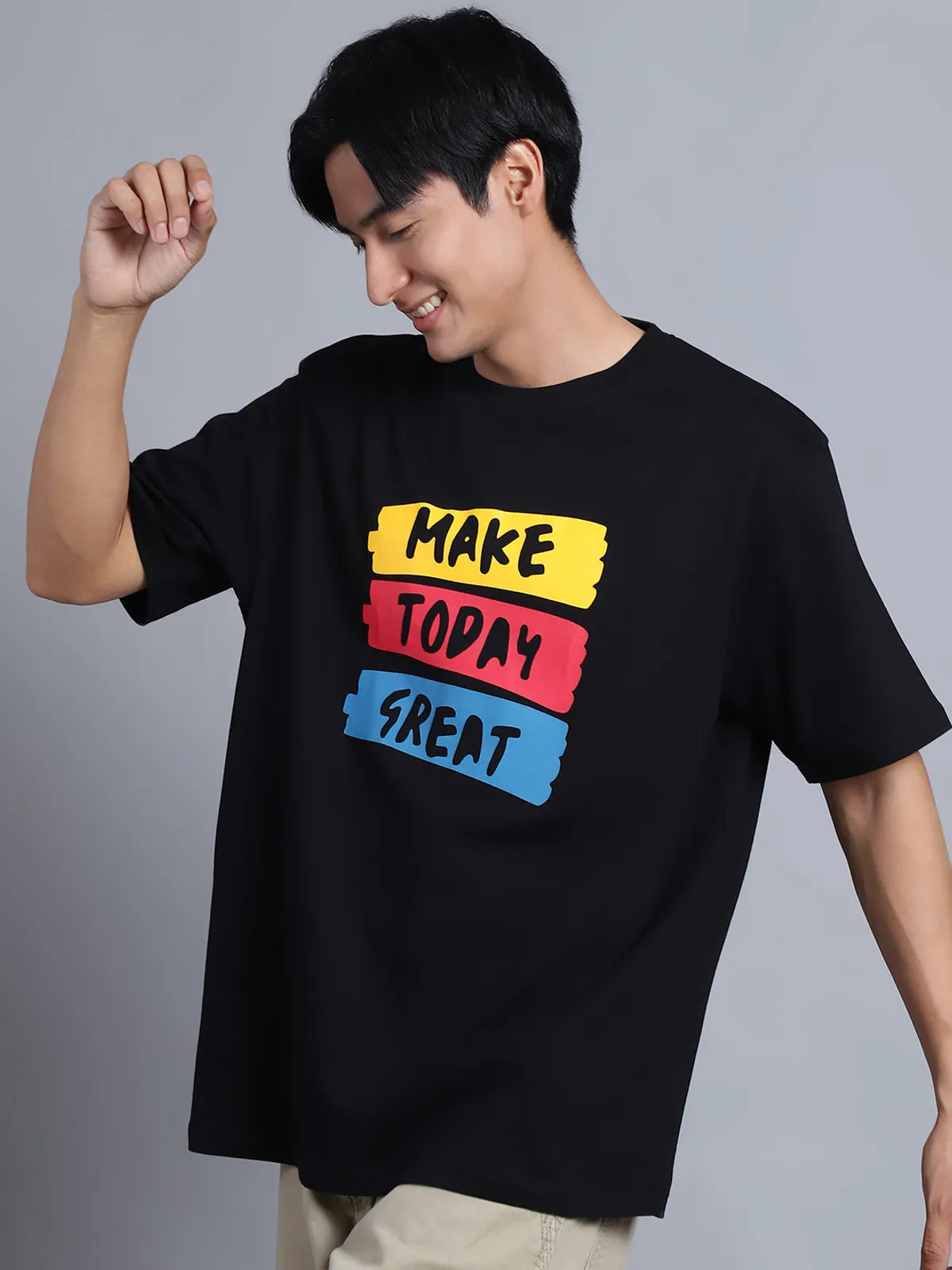 Black Printed Oversized T-shirt For Men
