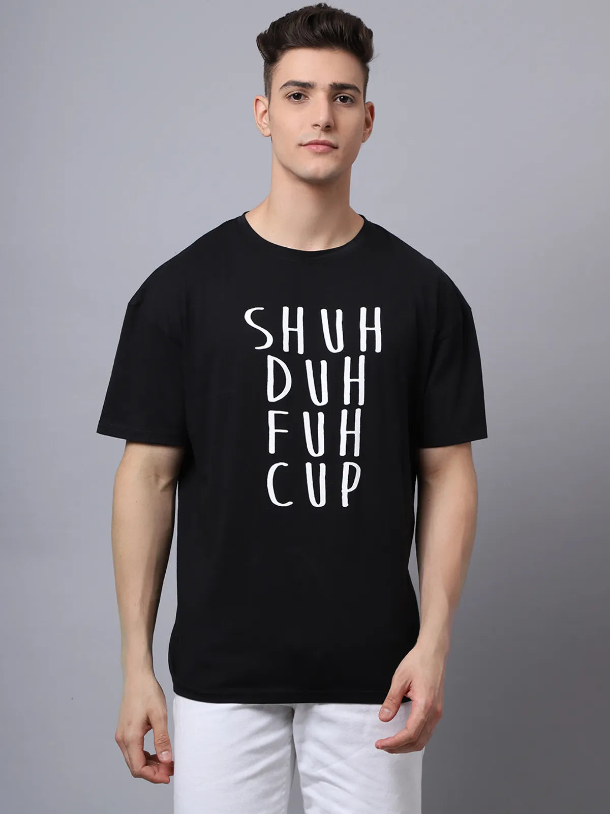 Black Cotton Printed Oversized Graphic T-shirt For Men