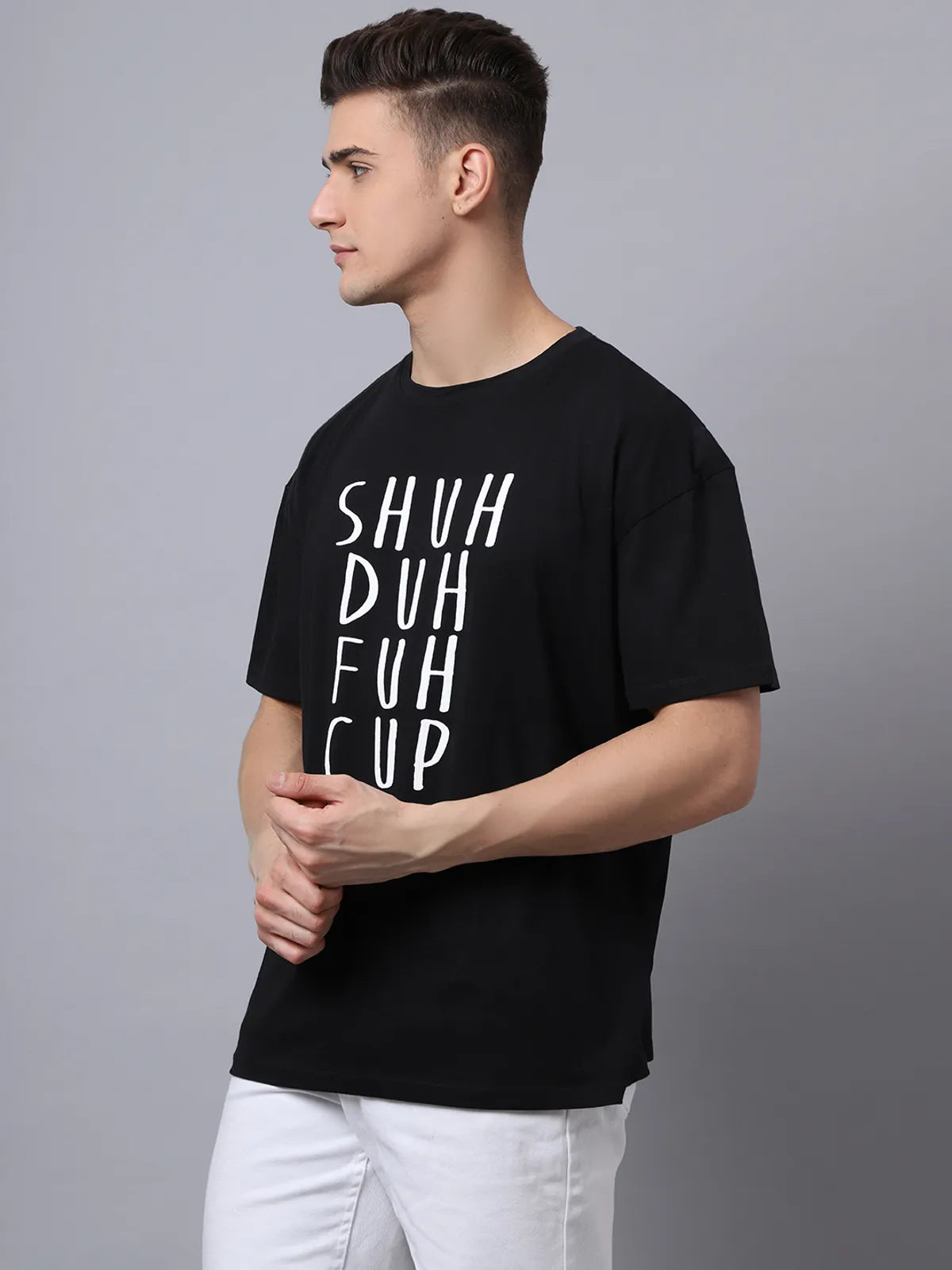 Black Cotton Printed Oversized Graphic T-shirt For Men