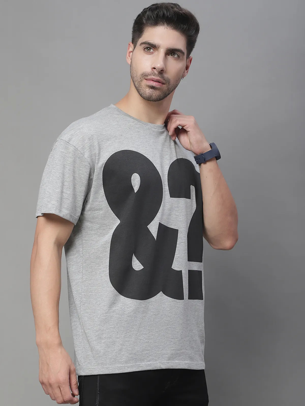 Grey Printed Cotton Oversized T-shirt For Men