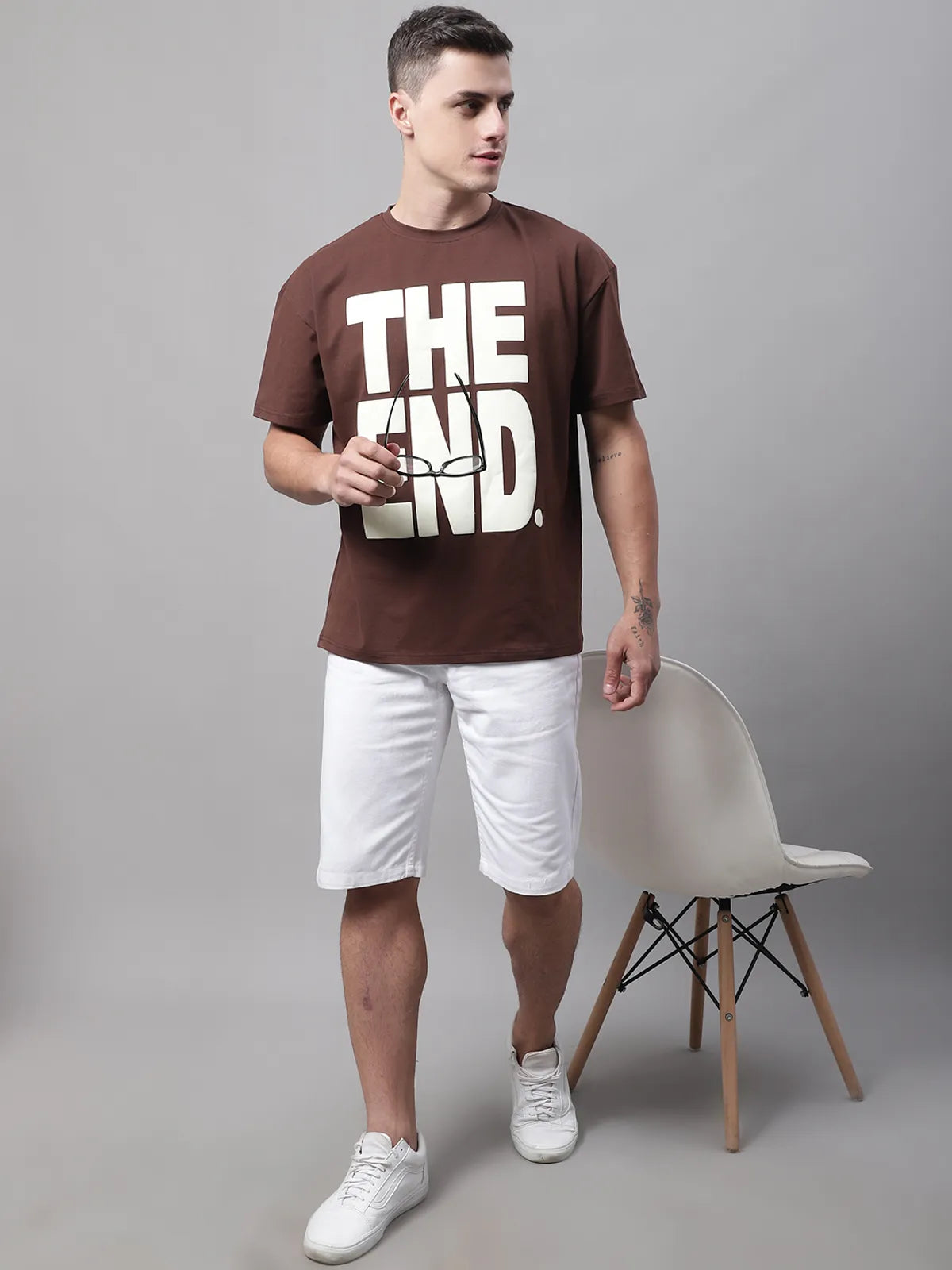 Brown Cotton Oversized Graphic T-shirt For Men