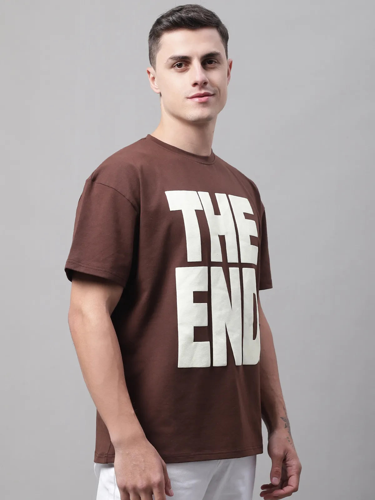 Brown Cotton Oversized Graphic T-shirt For Men