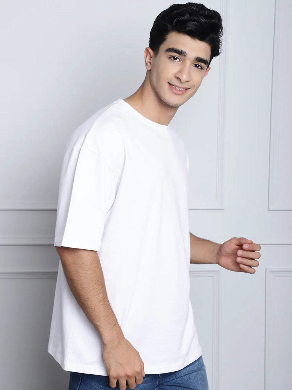 White Pink Text Oversized T-shirt For Men Casual Style