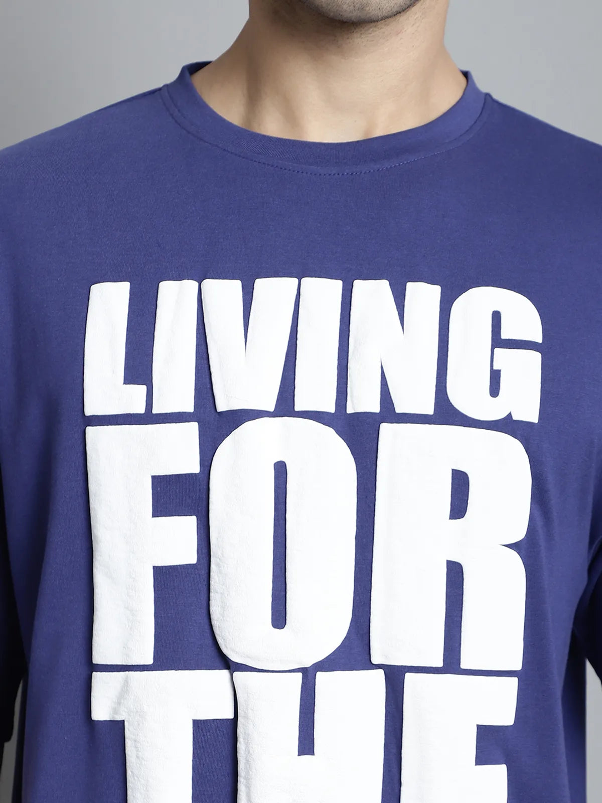 Blue Typography Oversized T-shirt For Men