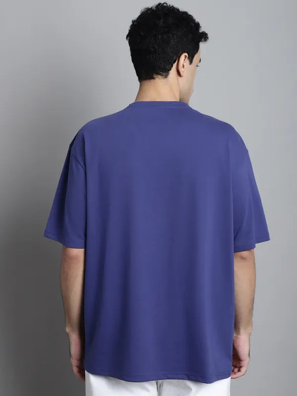 Blue Typography Oversized T-shirt For Men