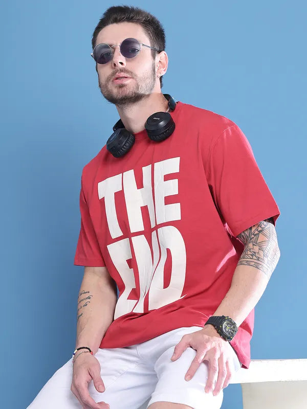 Red The End Graphic Tee for Men in Oversized Street Fit