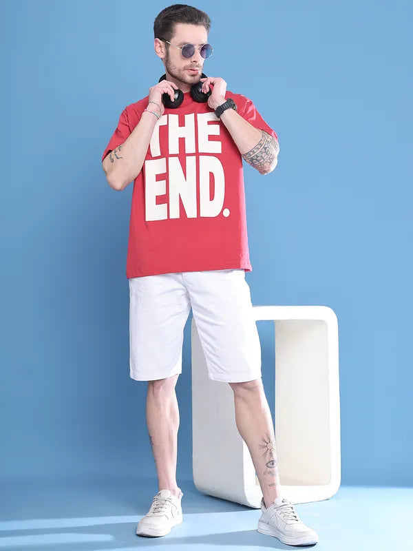 Red The End Graphic Tee for Men in Oversized Street Fit