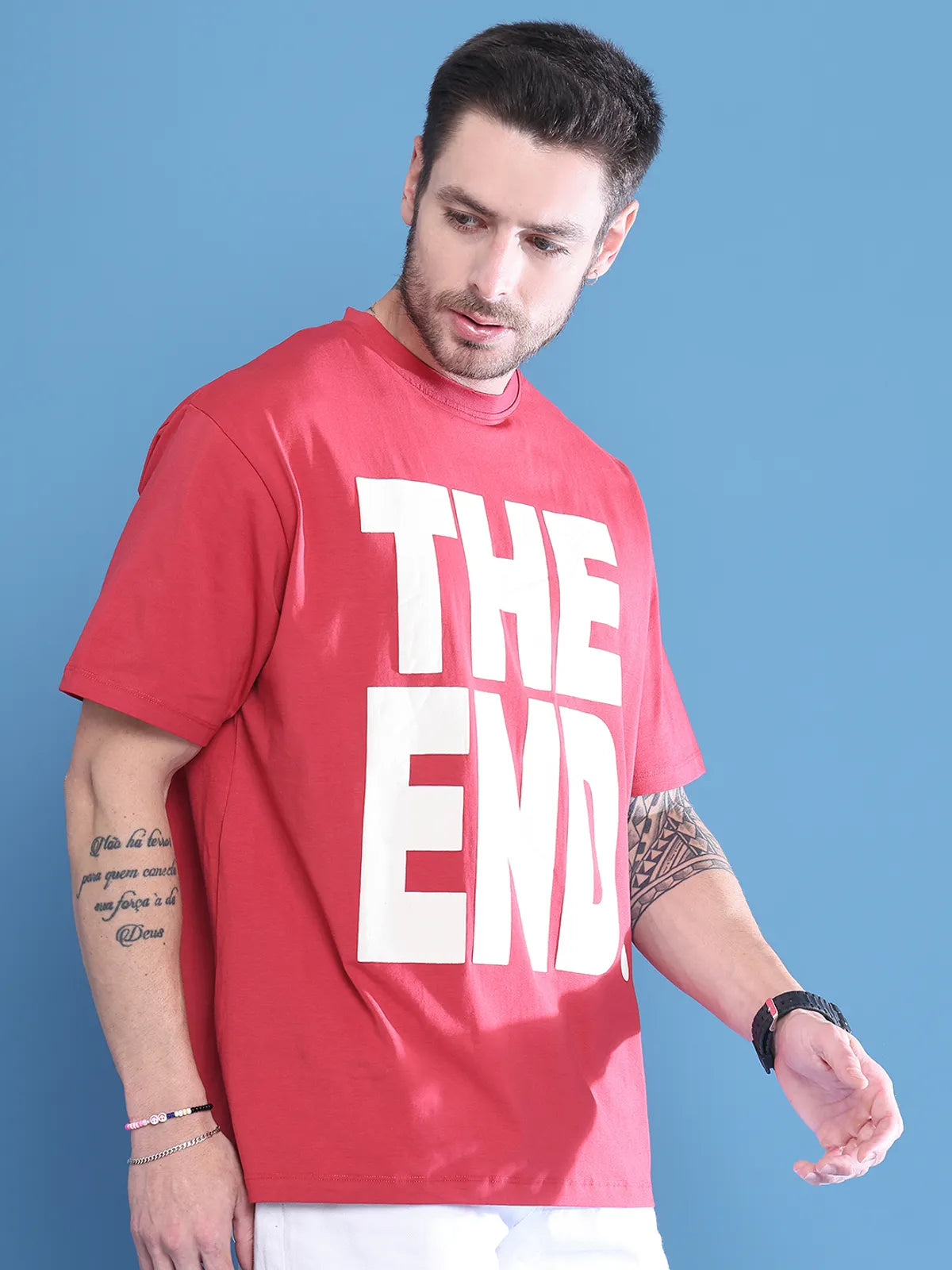 Red The End Graphic Tee for Men in Oversized Street Fit